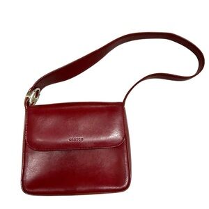 Vintage Oroton Red Leather Shoulder Bag with Silver Ring Detail